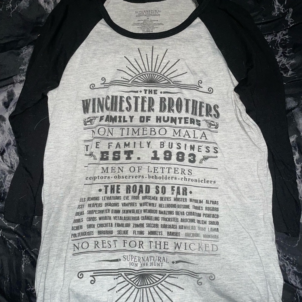 Hot Topic Black and Gray Winchester Brothers Long Sleeve Tee